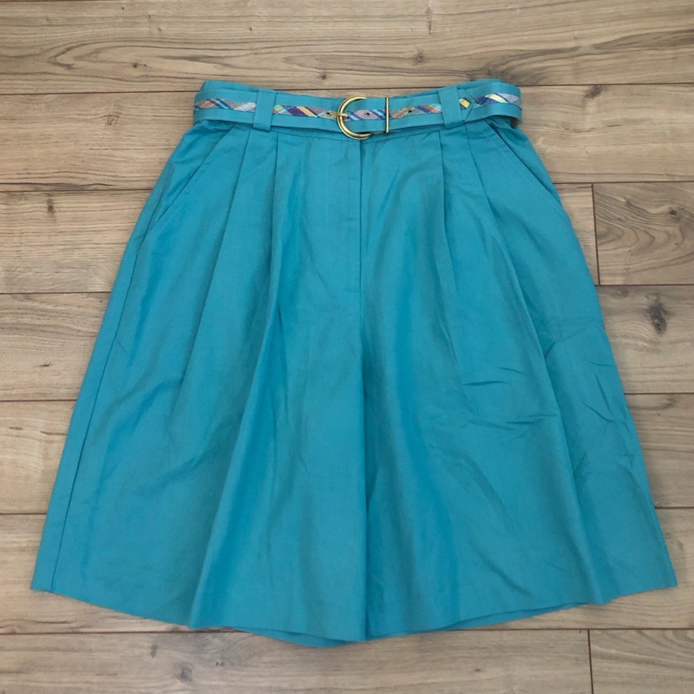 Women's Vintage Eric Ryan Teal High Waist Pleated Shorts & Accent Belt size 12